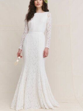 Reformation Hestia Cream Lace Dress Bow Back Size 8 Bridal Wedding Gown